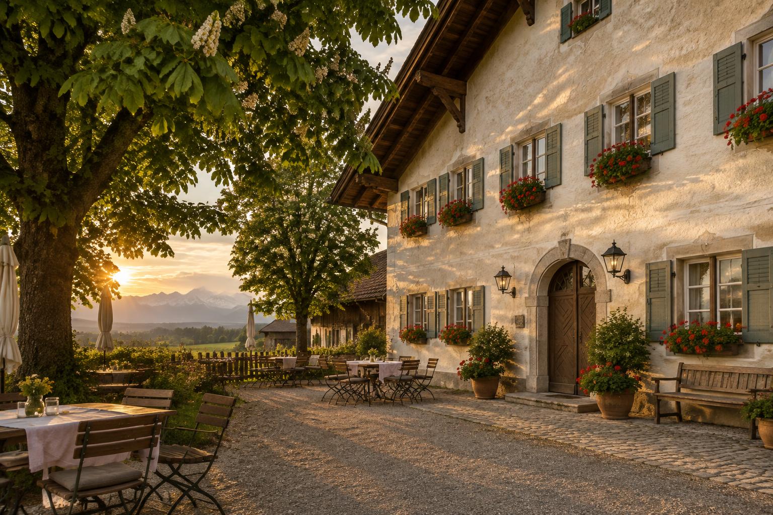 A family-run Bavarian countryside inn in evening light